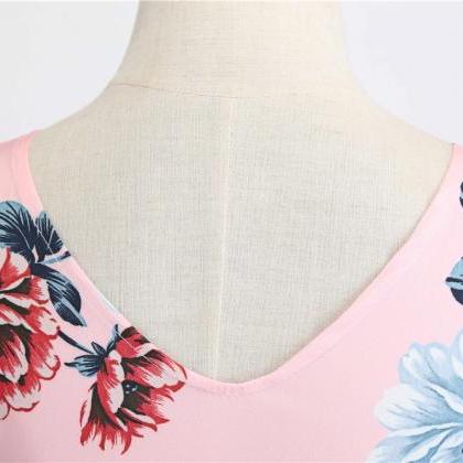 #jy13721 Kawaii Pink Flora Printing V-neck..