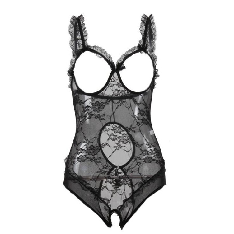 Sexy Women's Exotic Lingerie Lace Mesh Sheer Cut-out Crotchless Teddies Bodysuit
