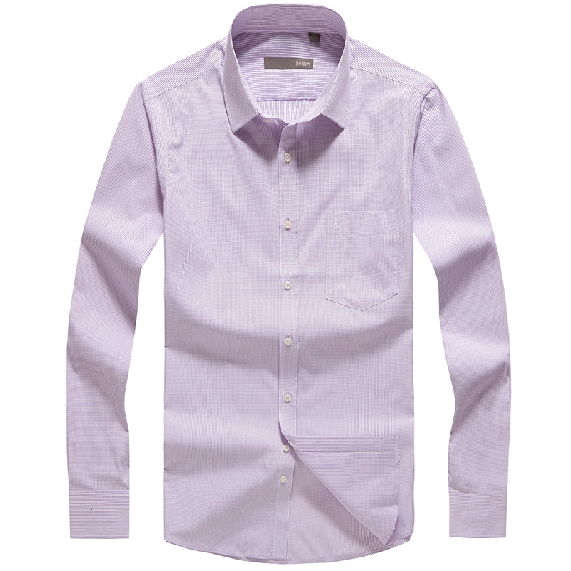 Men's Fashion Clothing Long Sleeve Lavender Plaid Causal Business Dress Shirts