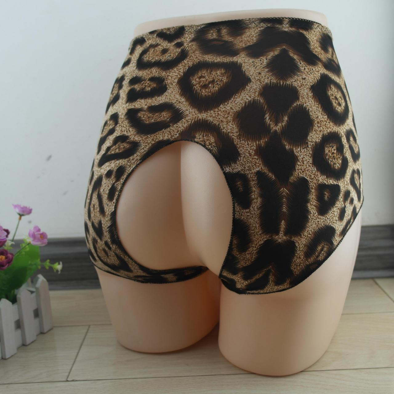 Sexy Women's exotic lingerie lace leopard high rise cut-out crotchless panties #1078