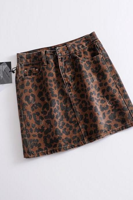 High rise leopard denim skirts